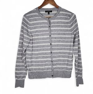 Banana Republic Cotton Striped Cardigan in Gray and White Size M